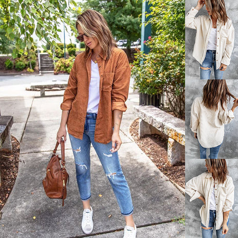 Women's New Fall Winter Shirt Jacket Corduroy Top - ROUTINE FASHION
